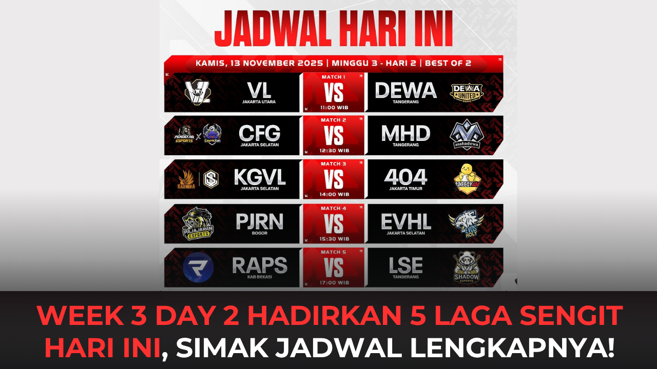 JADWAL LENGKAP LIGA 1 ESPORTS NASIONAL 2025 WEEK 3 DAY 2